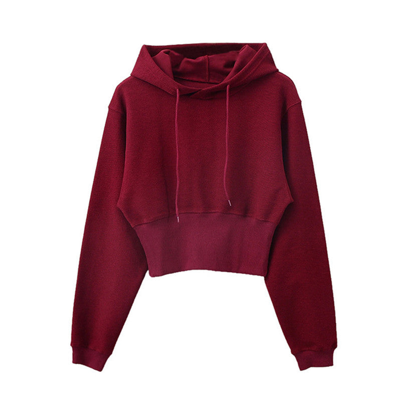 Autumn and winter fashion loose Slim Waist Crop hooded sports short Hoodies for women 11