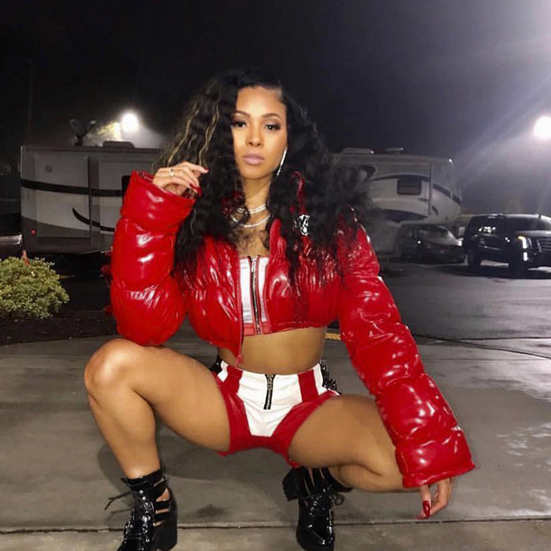 Winter Turndown Collar Camo Print Zip Reversible Women's Cotton Top 12