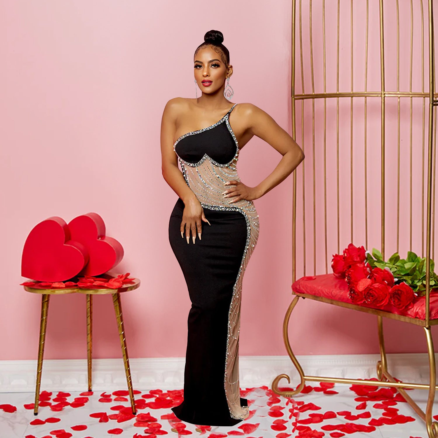 Fashion Women's Solid Color Beaded Sleeveless Strap Long Dress 7