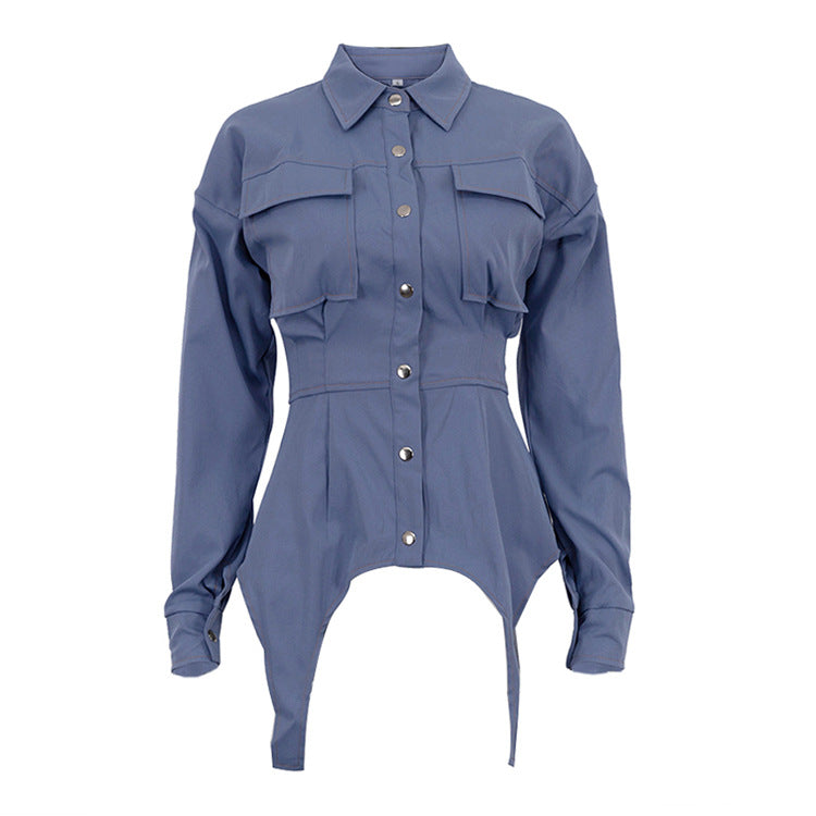 Women's Fall Irregular Turndown Collar Long Sleeve Fashion Shirt 9