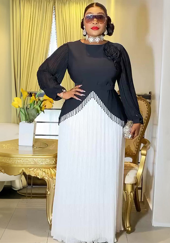 Africa Plus Size Women's Long Sleeve Elegant Pleated Formal Party Gown