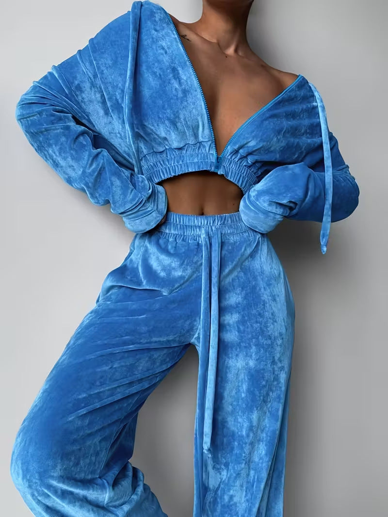 Women Sporty Casual Hooded Zipper Top and Pant Two-Piece Set 5