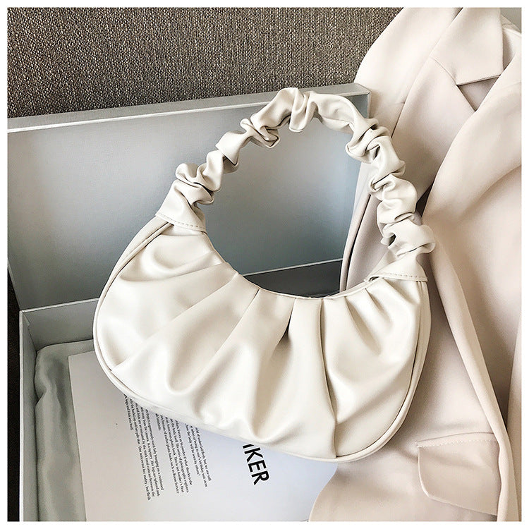 women Korean one-shoulder bag French bag fashion pleated handbag underarm bag 12
