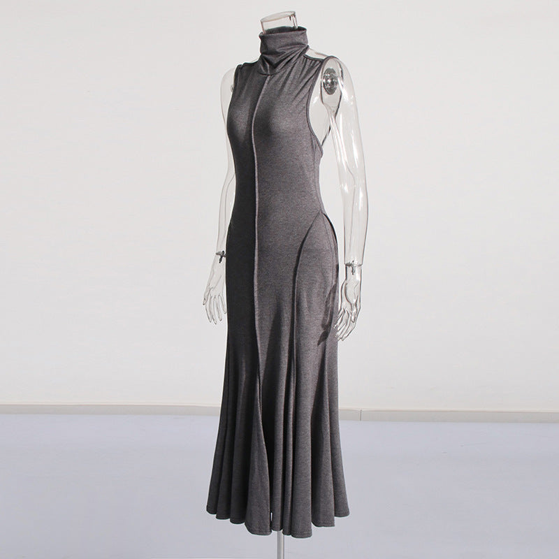 Chic Elegant Spring Stand Collar Sleeveless Comfortable Pleated Dress 6