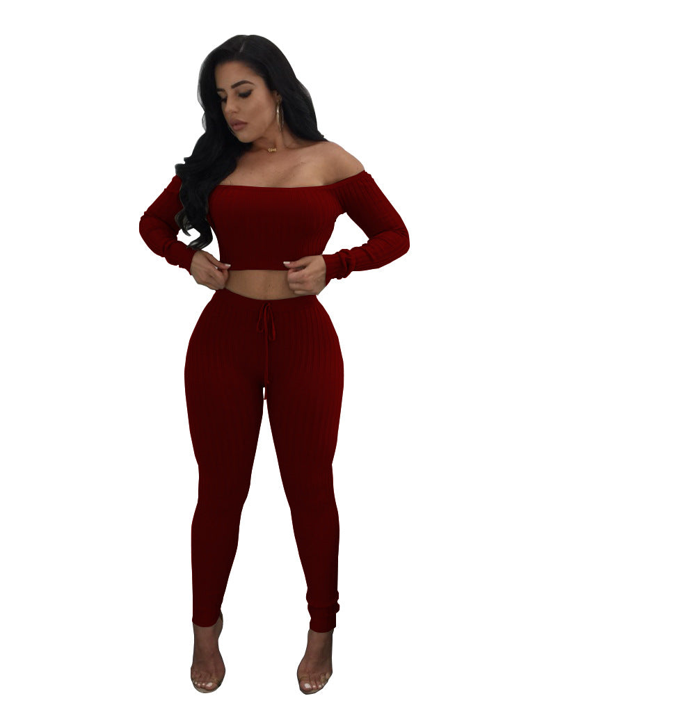 Women's Fall/Winter High Stretch Ribbed  Two Piece Pants Set