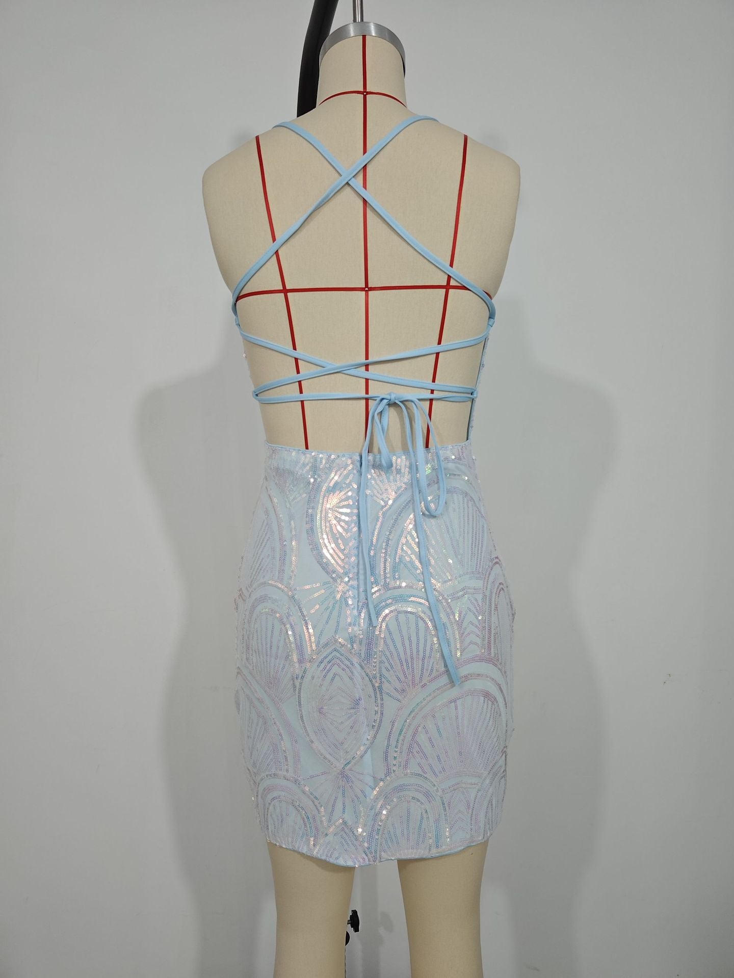 Summer Fashion Sexy Strap Backless Sequin Mini Bodycon Dress Formal Party Gown 7