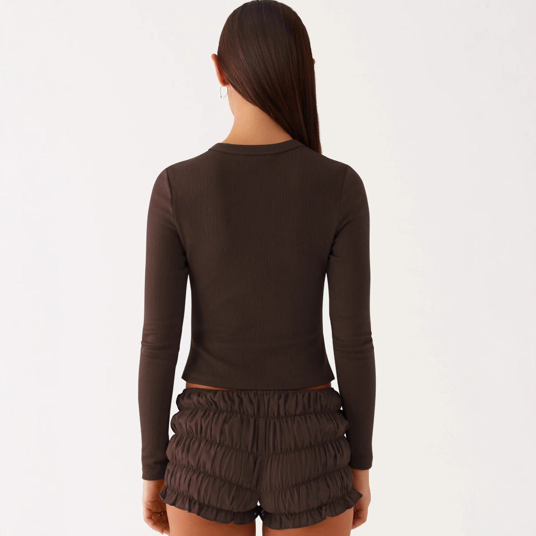 Spring and Summer Women's Solid Color Slim Long Button Cardigan Top 10