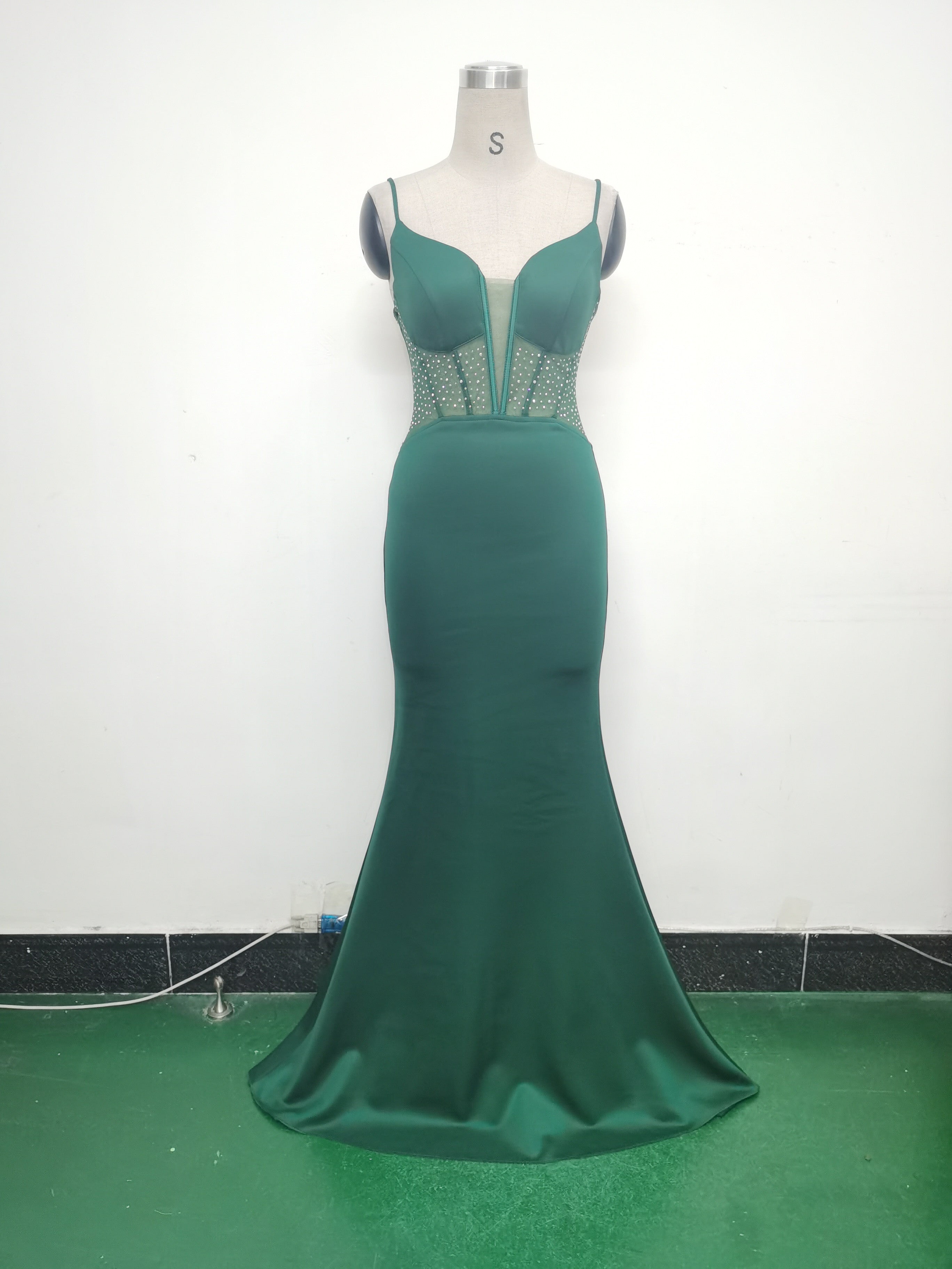 Women fishbone Fitted Mesh Beaded Bodycon fishtail evening dress 28