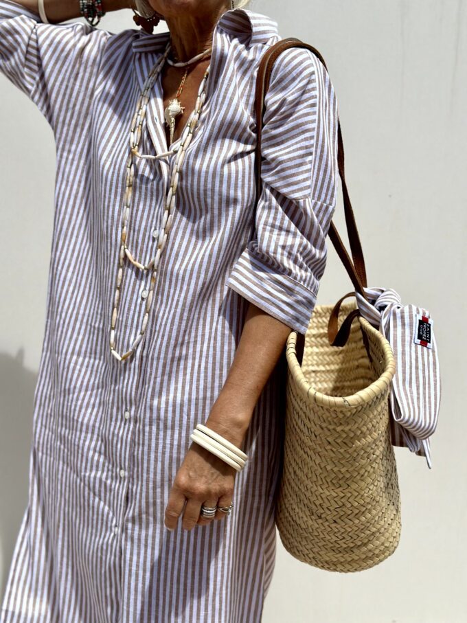 Women Autumn Half Sleeve Striped Shirt Dress 14