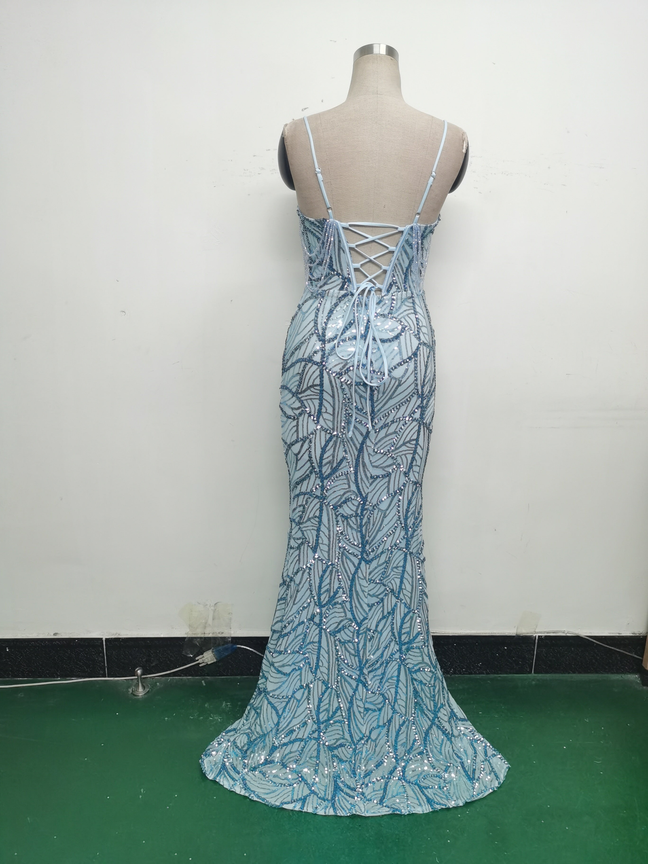 Women beaded cross Lace-Up hollow Patchwork Formal Party evening dress 47