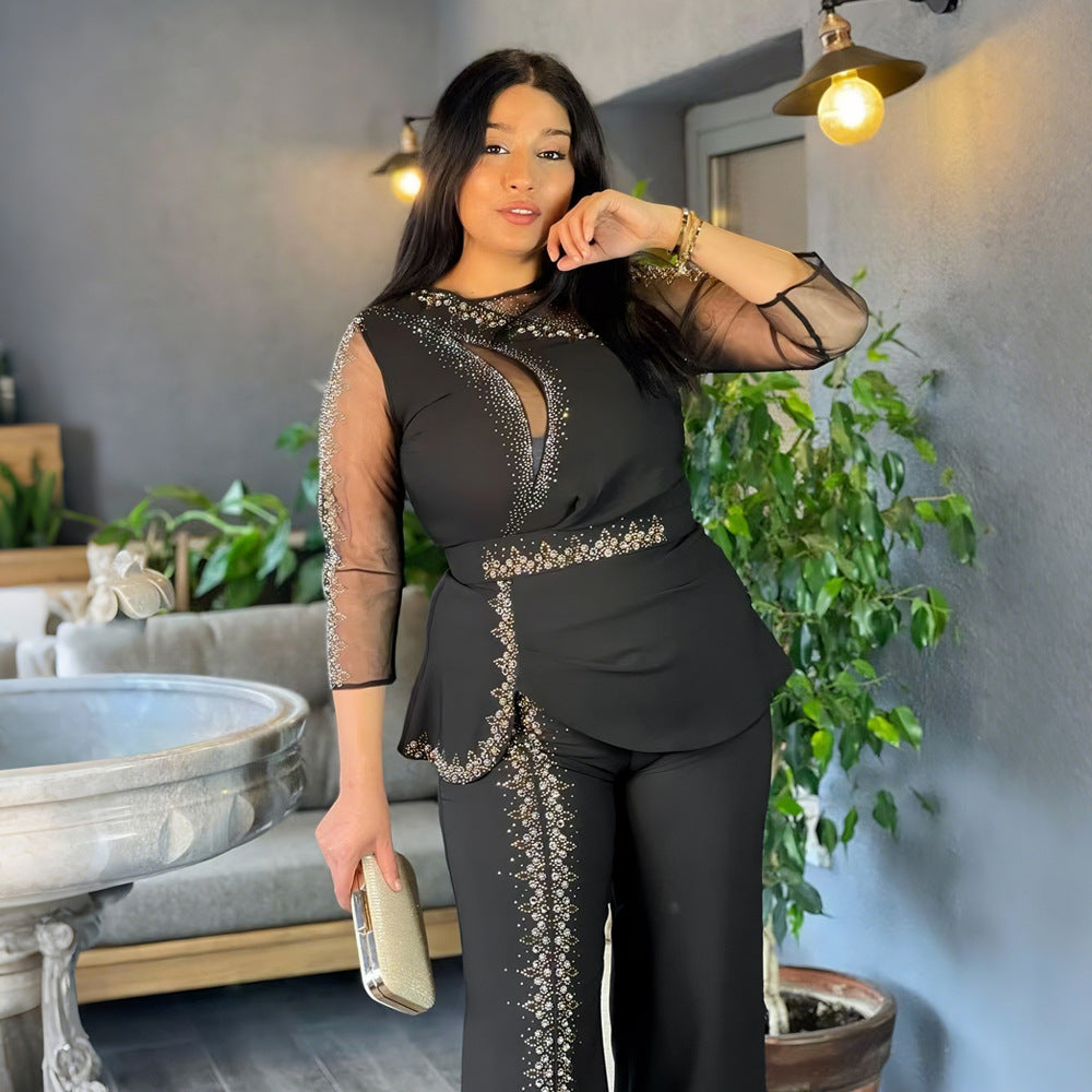 Plus Size African Women Style Women Long Sleeve Top + Long Pants Two-Piece Set 6