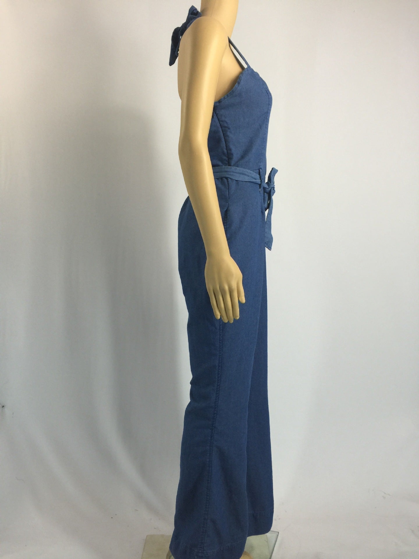 Women Sexy Denim Jumpsuit with Belt 4