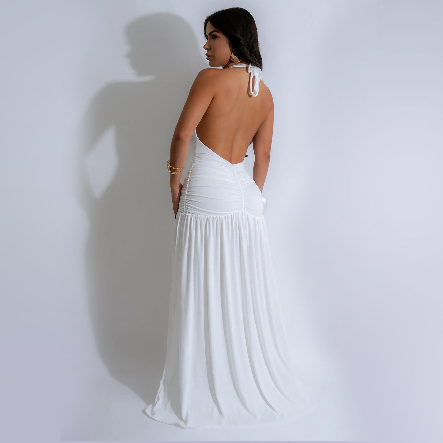 Sexy Halter Neck Deep V-Neck Slit Dress for Women 3