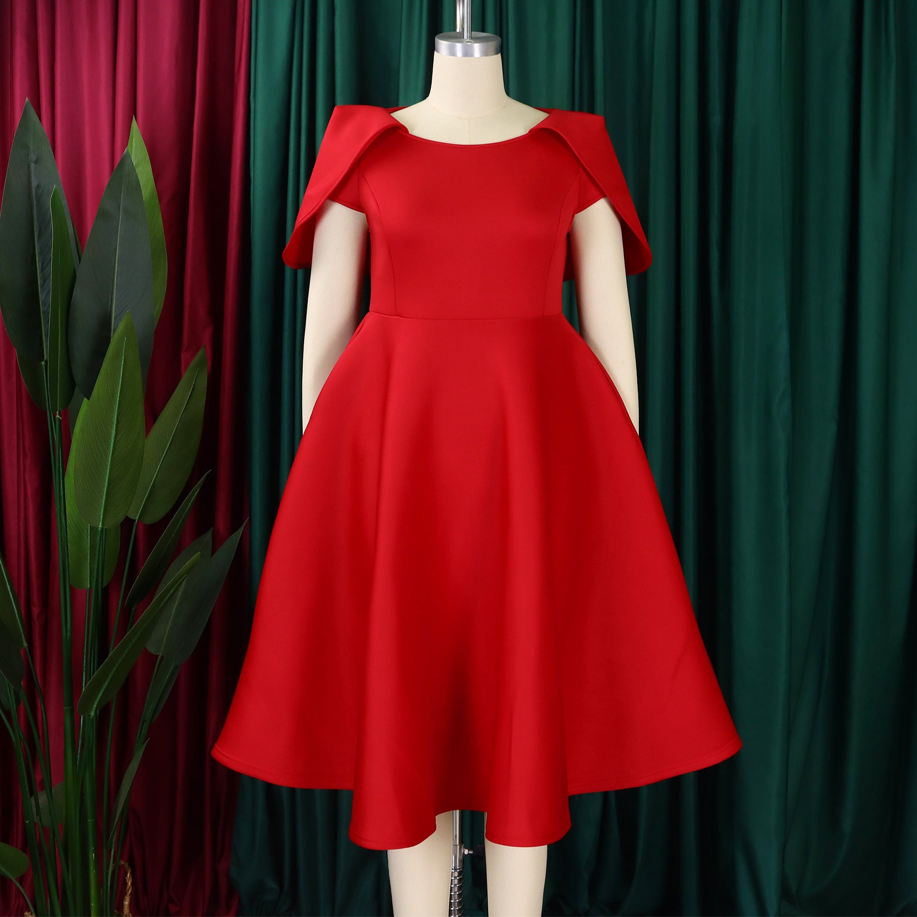 Women Short Sleeve Cape Dress 16