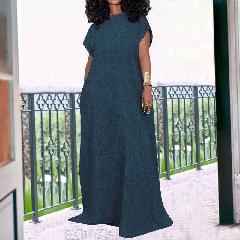 Plus Size Women's Denim Sleeveless Low Back Long Dress 3