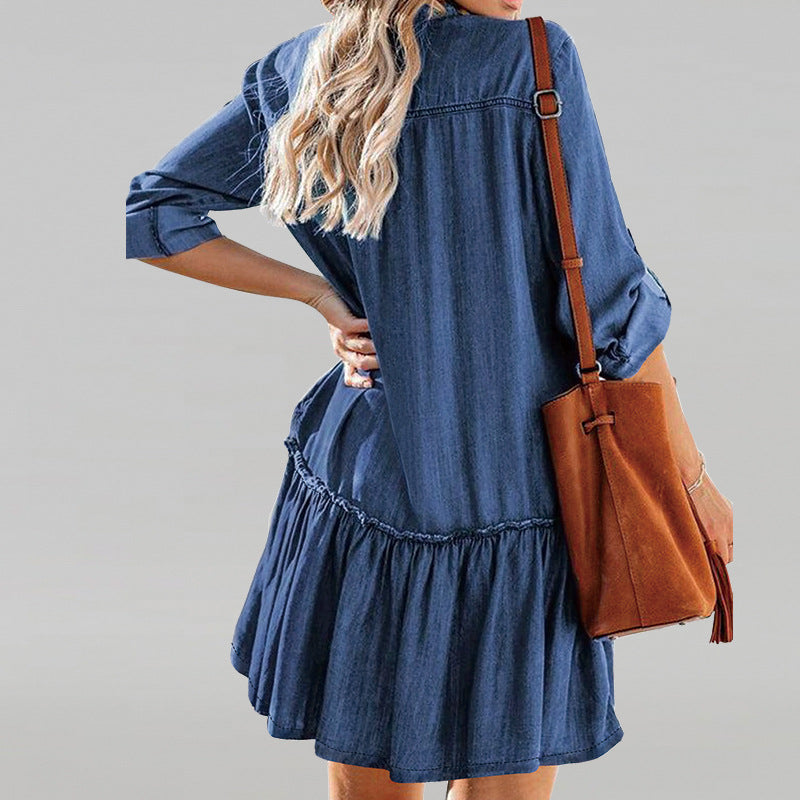 Plus Size Women Denim Long Sleeve Dress 5