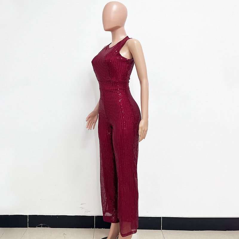 Sleeveless Sequin Round Neck Slim Fit Women's Jumpsuit 41