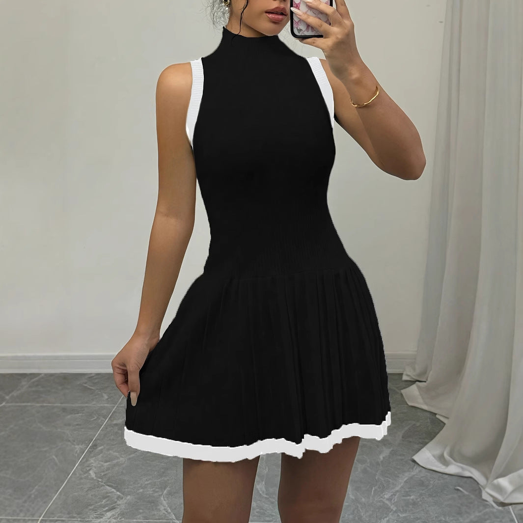 Women Contrast Elegant Summer Knitting Sleeveless Dress 4