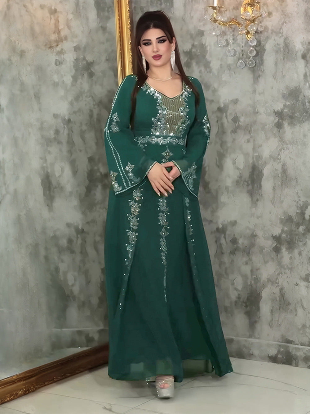 Plus Size Women elegant Beaded Muslim dress 5