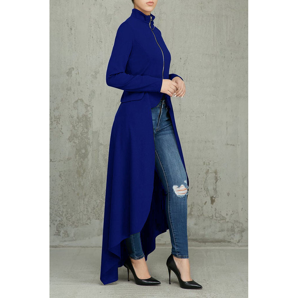 Spring Long-Sleeved High-Neck Slim Zipper Irregular Long Dress 46