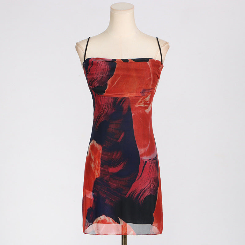 Women summer mesh print bodycon strap dress 8