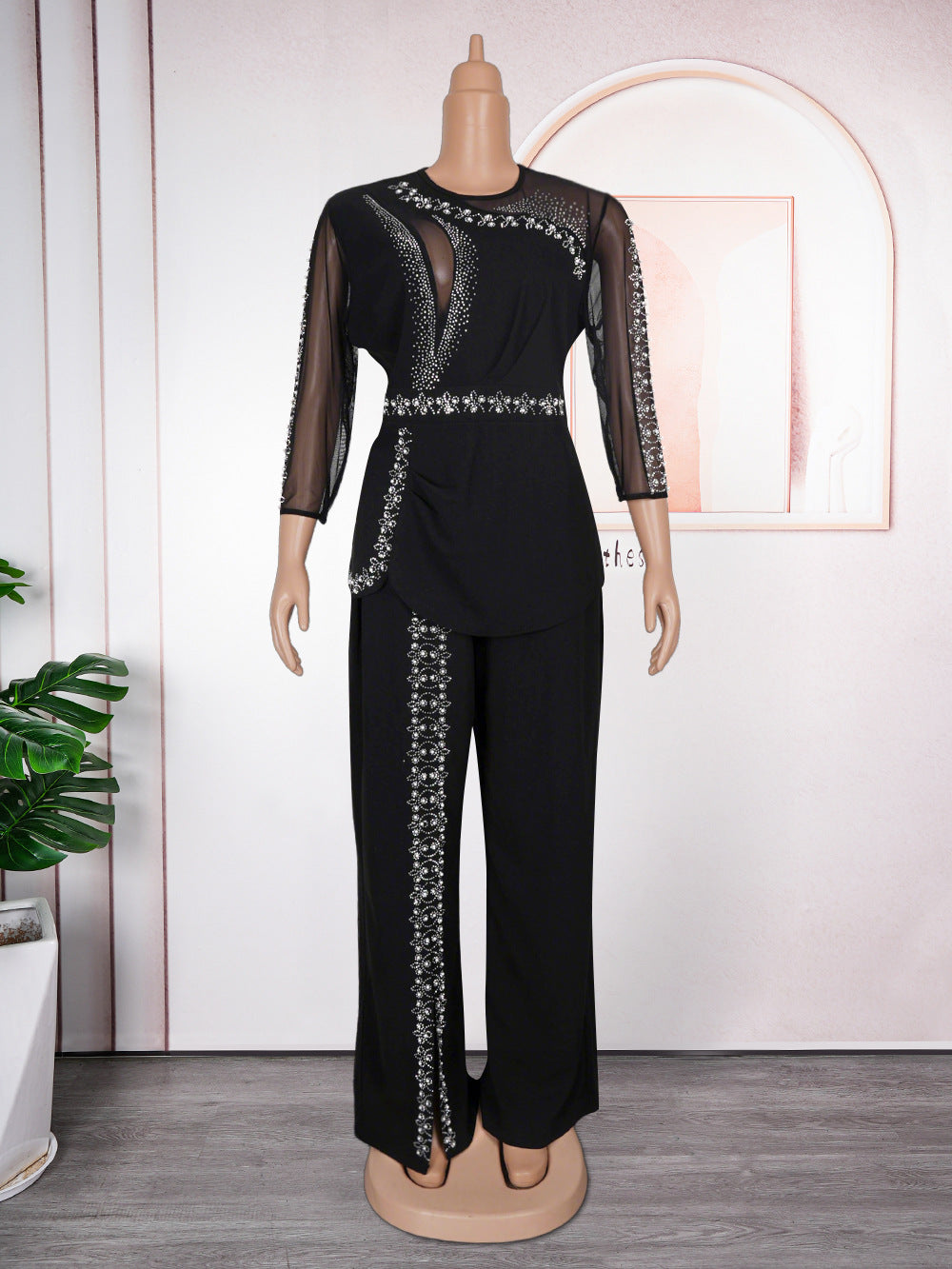 Plus Size African Women Style Women Long Sleeve Top + Long Pants Two-Piece Set 12