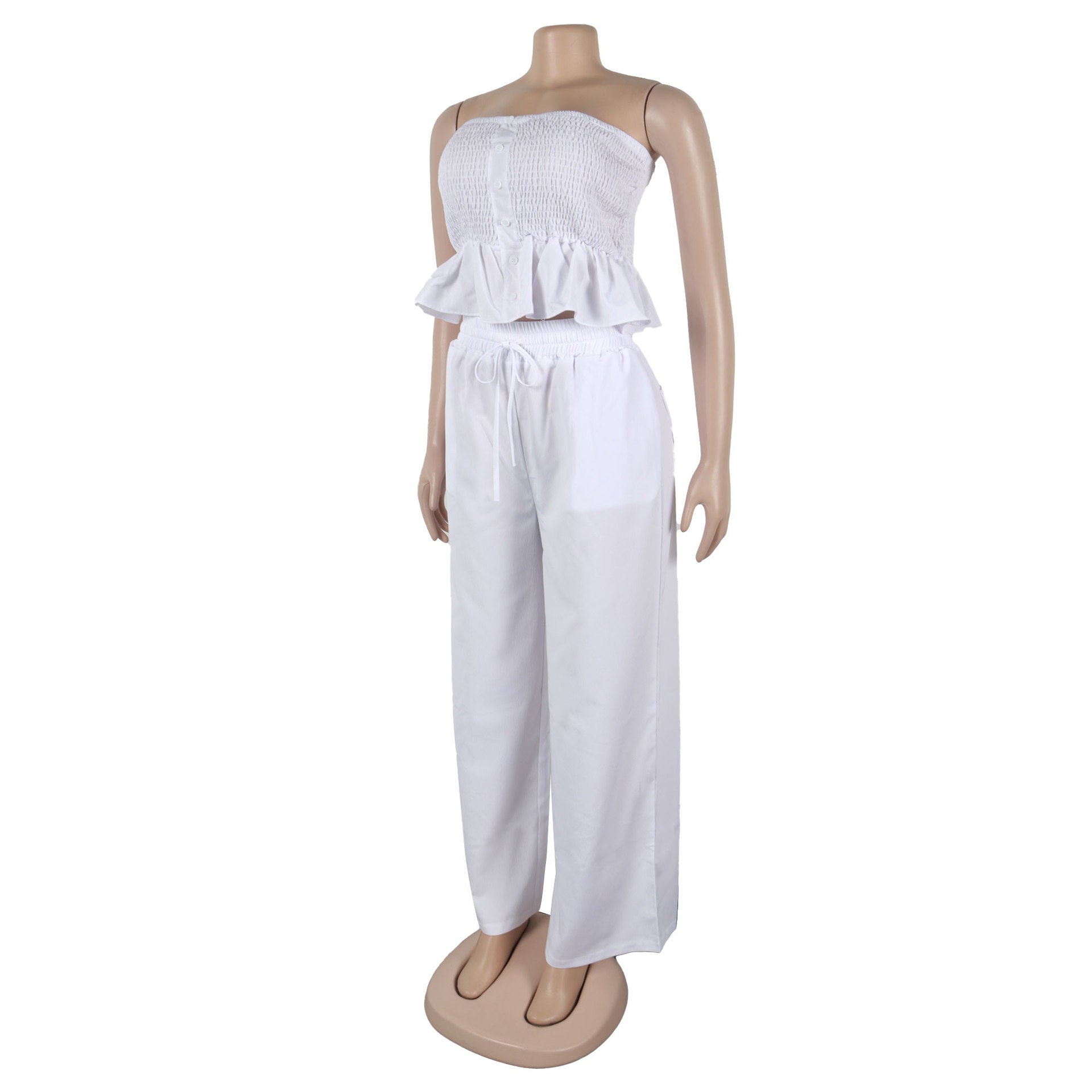 Sexy solid color strapless two piece pants set 18