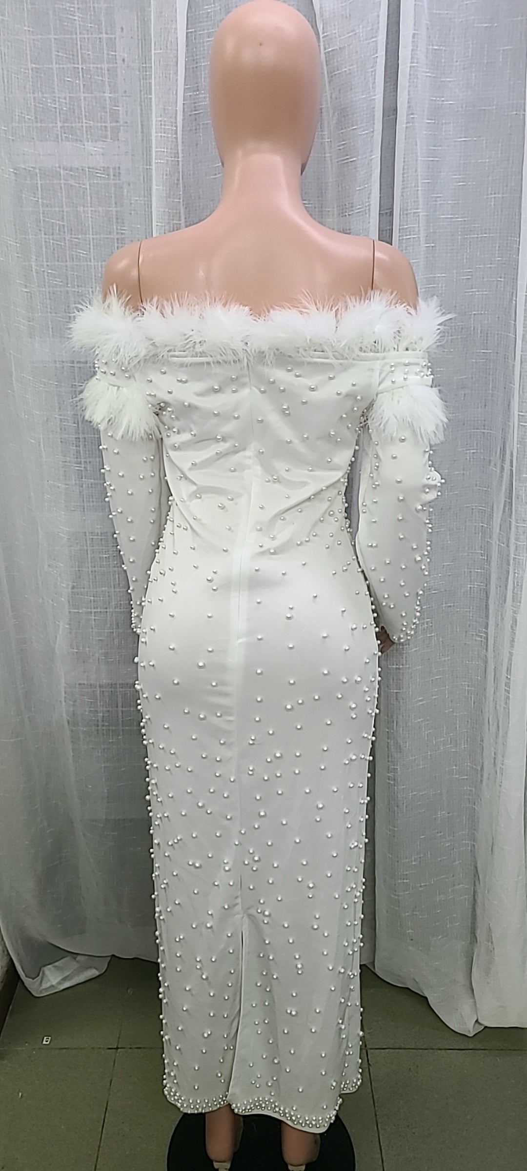 Fall Winter Women'S New Beaded Off Shoulder Bodycon Sexy Evening Dress 8