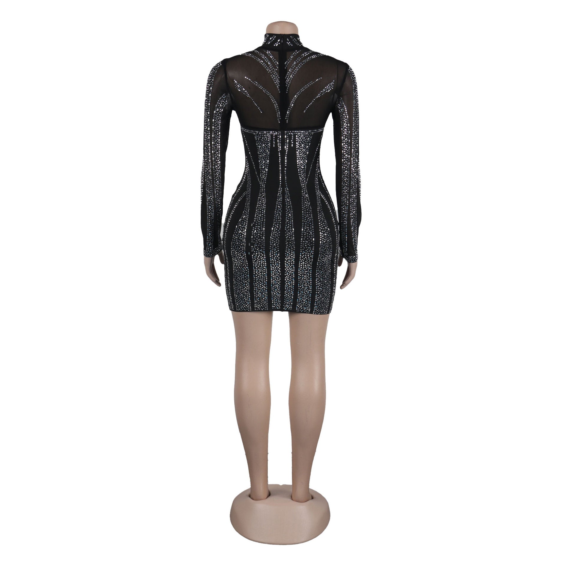 Sexy See-Through Beaded Mesh long sleeve Bodycon club dress 12