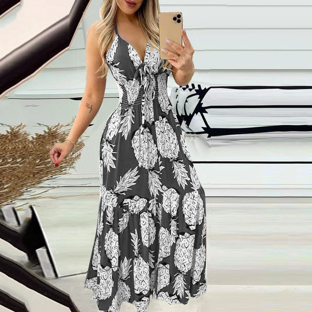 Halter Neck Strapless High Waist Printed Long Sexy Women's Dress 4