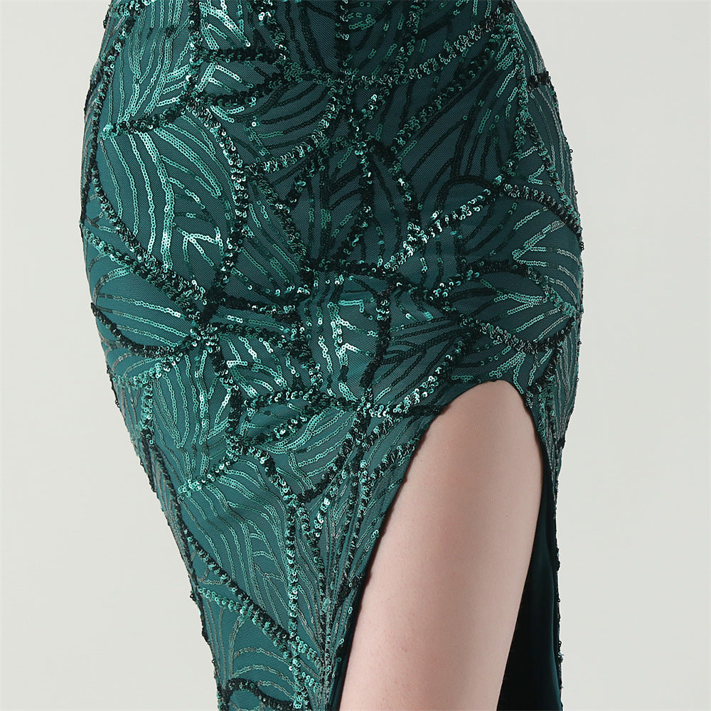 Women One Shoulder Beaded Geometric Sequin Formal Party Prom Wedding Evening Dress 70