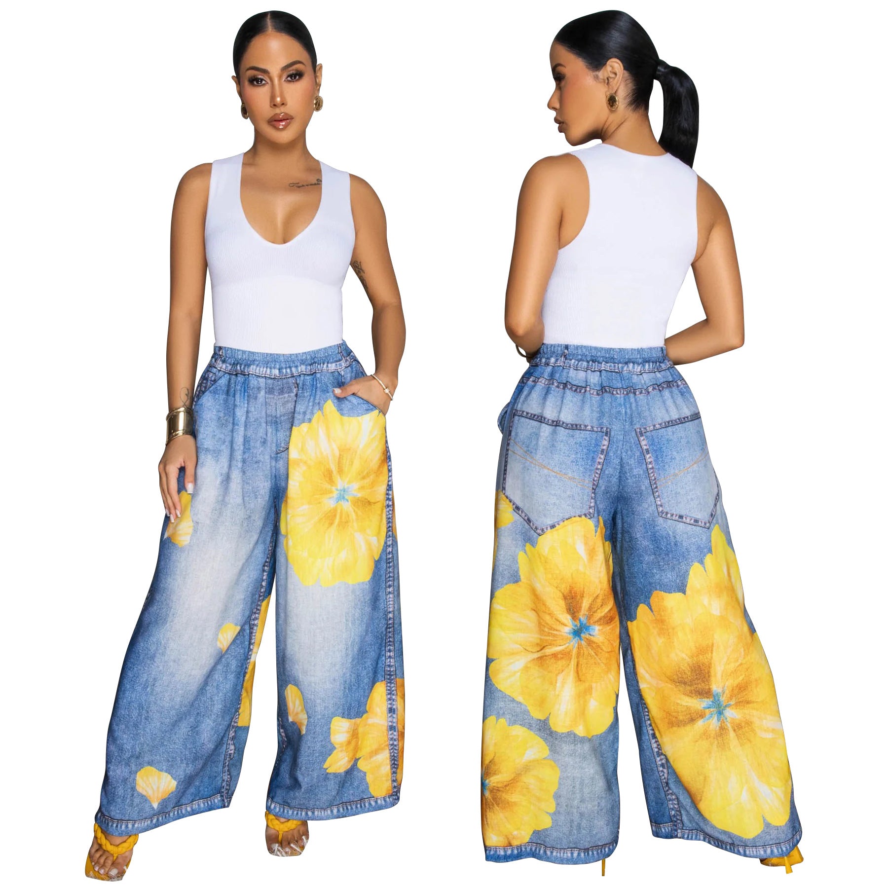 Women's print wide leg casual pants 8
