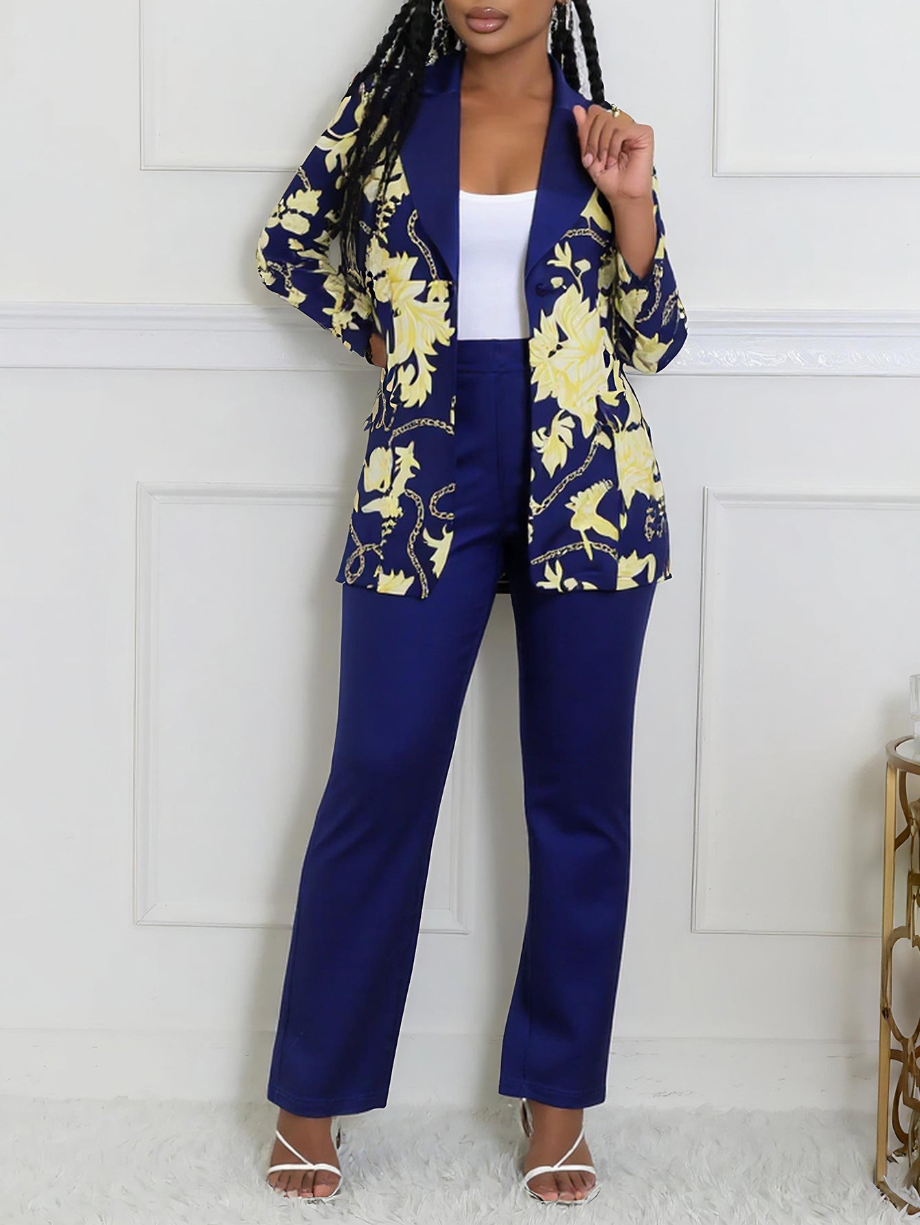 Women Elegant Fall/Winter V-Neck Long-Sleeved Top and Pants Two-Piece Set