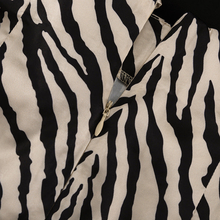 Long-Sleeved Zebra Stripes Crop Top High-Waist Fishtail Skirt Two-Piece Set Women's Clothing 17