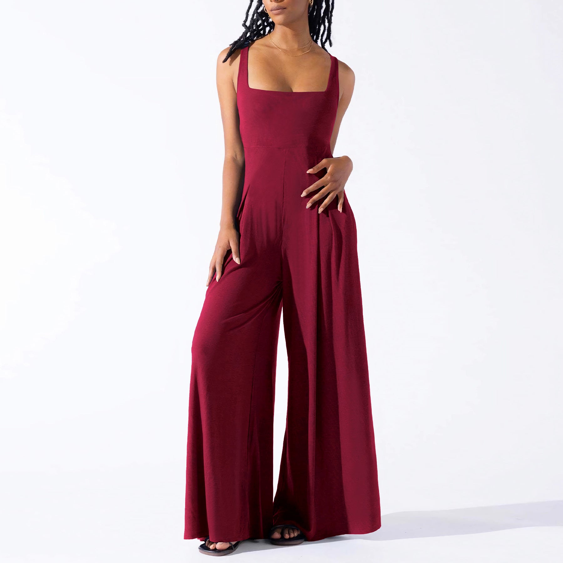 Women Casual Knitting Sexy Suspender Wide Leg Jumpsuit 11
