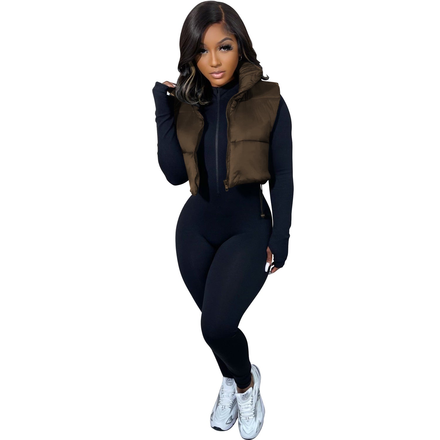 Women Solid Turn Down Collar Padded Vest 6