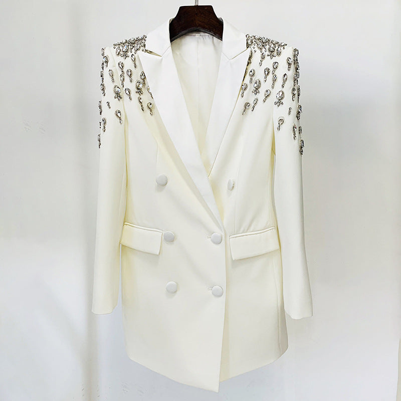 Women V-neck Beaded Diamond Blazer 4