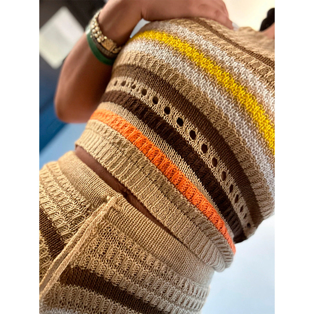 Summer Women's Sweater Fashion Print Low Back Halter Neck Top Bodycon Tight Fitting Pants Set 9