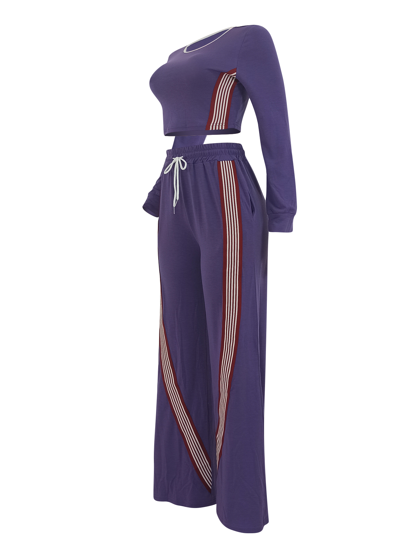 Women's Fashion Casual Long Sleeve Top & Side Striped Sporty Pants Two-Piece Set 19