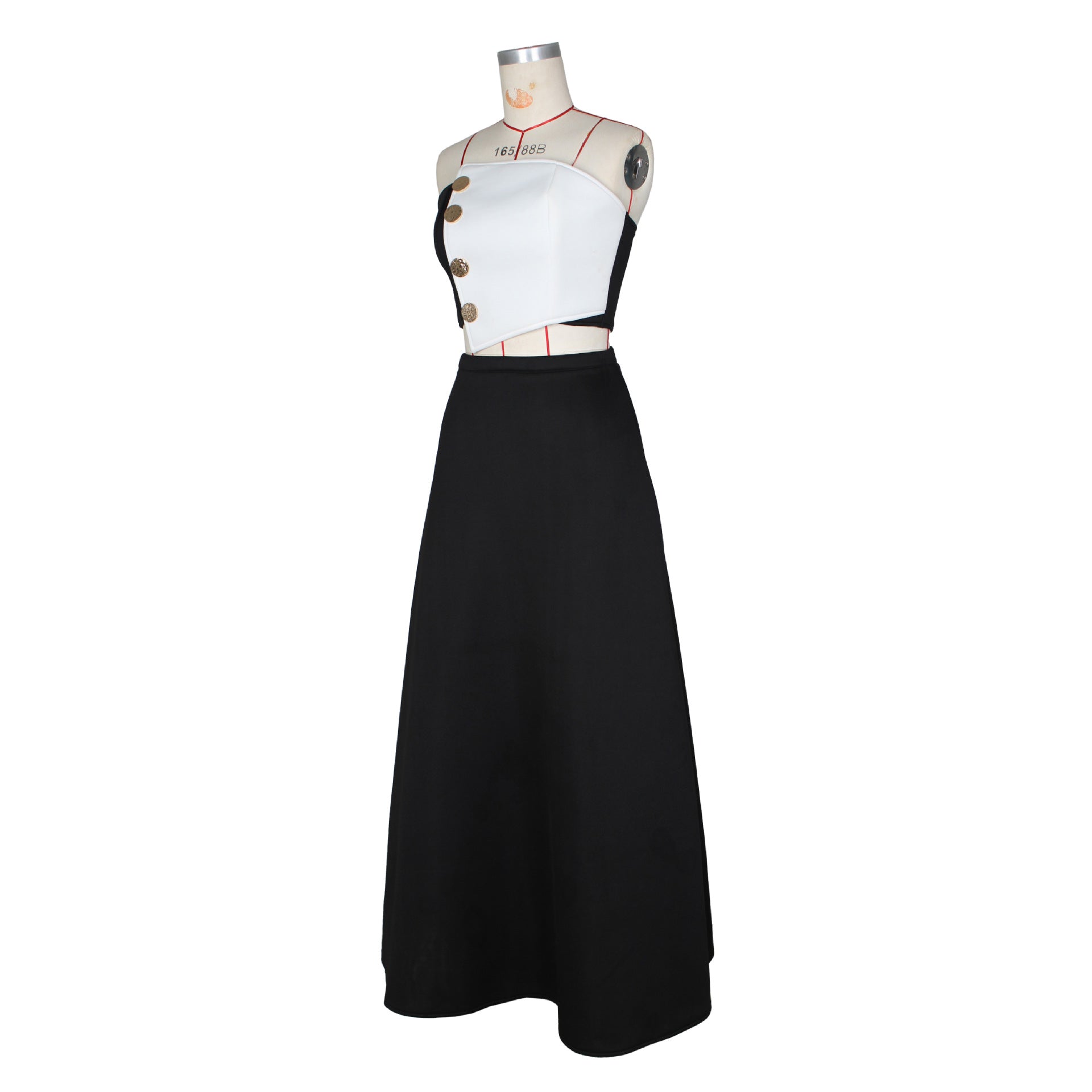 Color-Blocking Strapless Top High-Waist A-Line Skirt Elegant Formal Two-Piece Set 9
