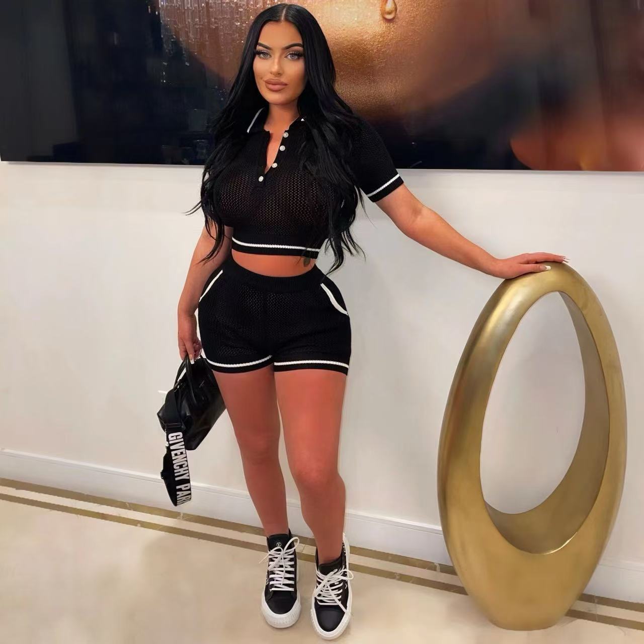 Button Short-Sleeve Knit Shirt & Shorts Set 3