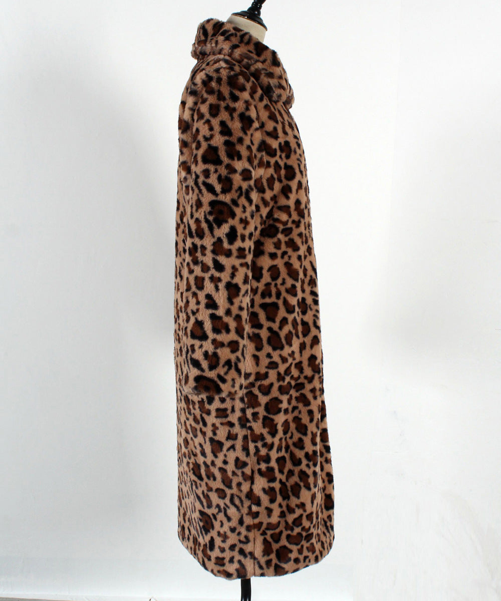 Autumn And Winter Fashionable Casual Turndown Collar Leopard Fleece Coat For Women 14