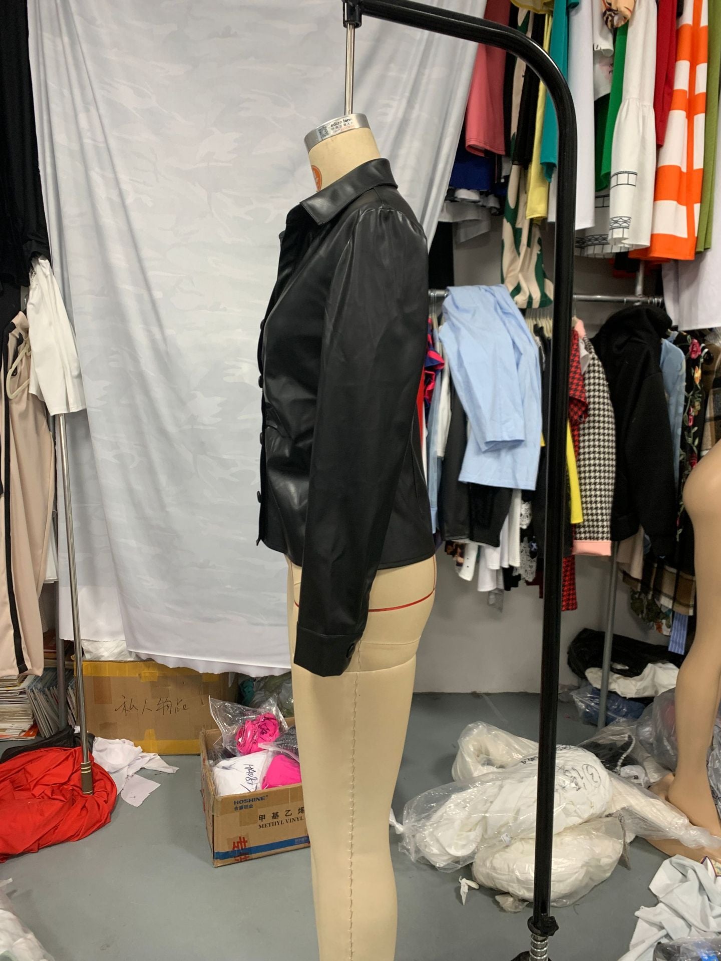 Women autumn and winter long sleeve Turndown Collar button solid leather jacket 5