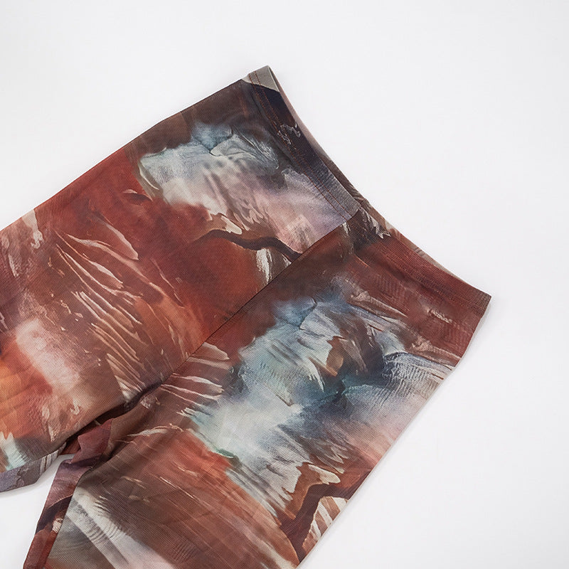 Women Spring and Summer Mesh Print See-Through Tight Pants 27