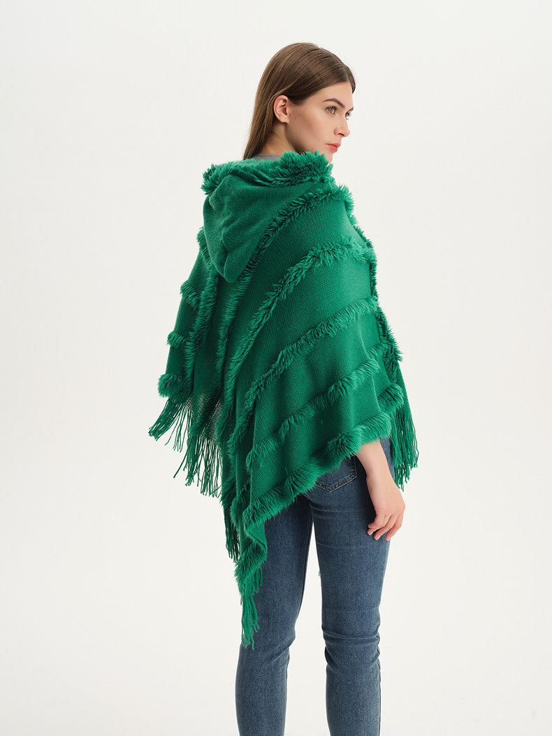 Women Fall and winter shawl Solid hooded knitting cape shawl sweater 20
