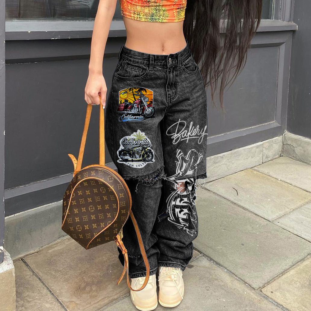 Women's Spring Summer High Waist Slim Fit Denim Pants