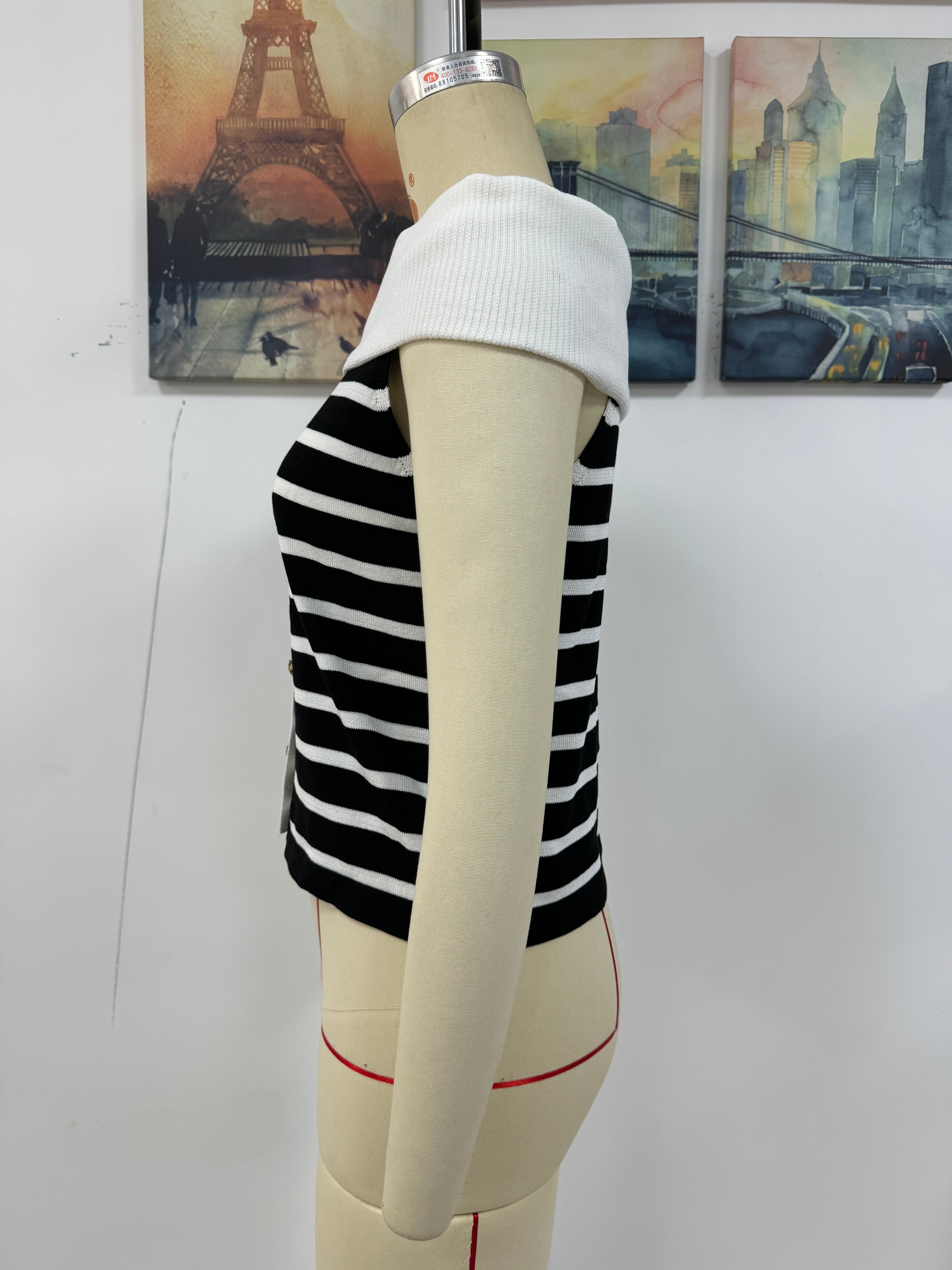 Spring/Summer Women's Fashion Long-Sleeve Striped Off-Shoulder Knit Top 35