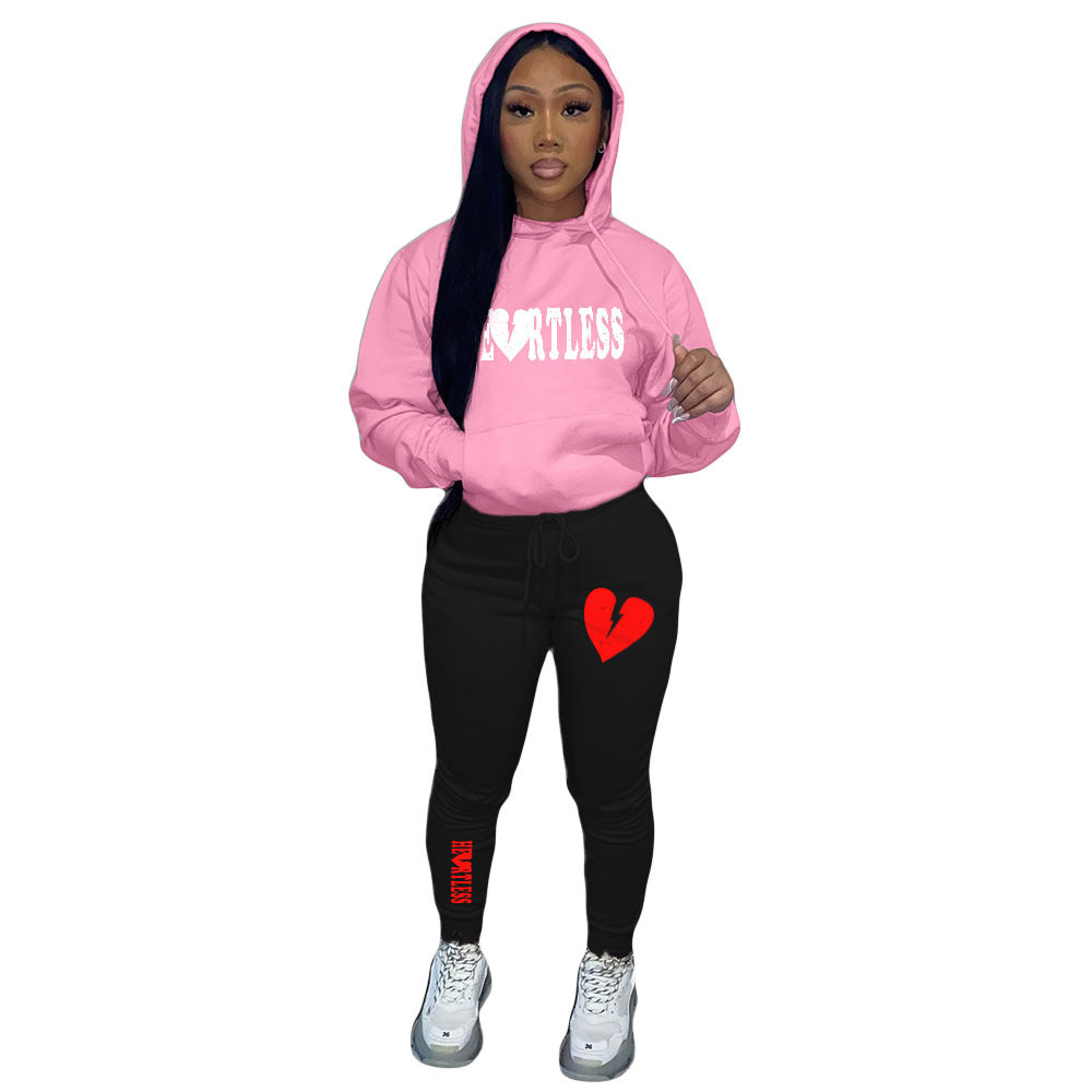 Plus Size Women's Fashion Print Contrast Set Sport Two-Piece 6