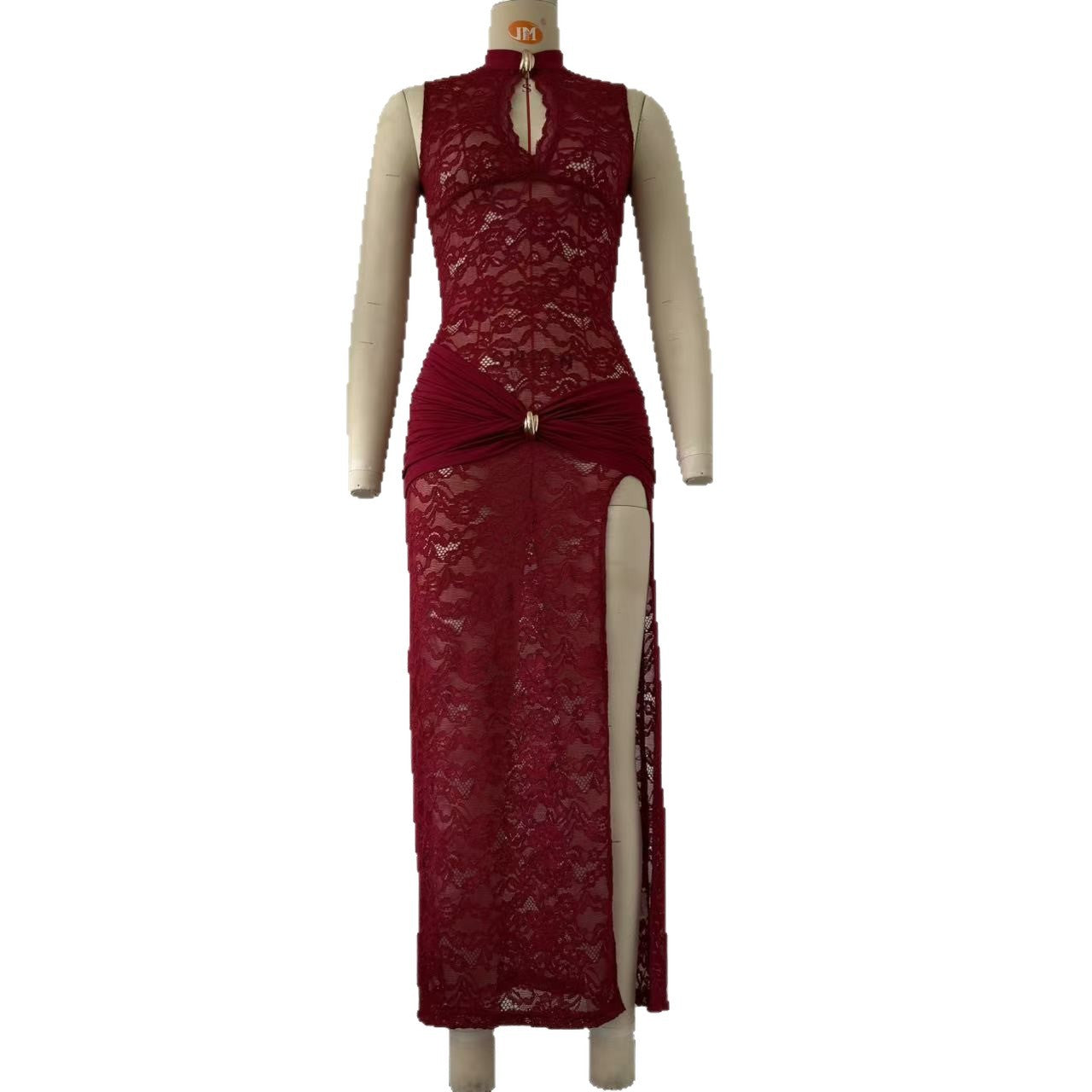 Sexy Fashion Lace Hollow High-Slit Slim Sleeveless Long Dress 4