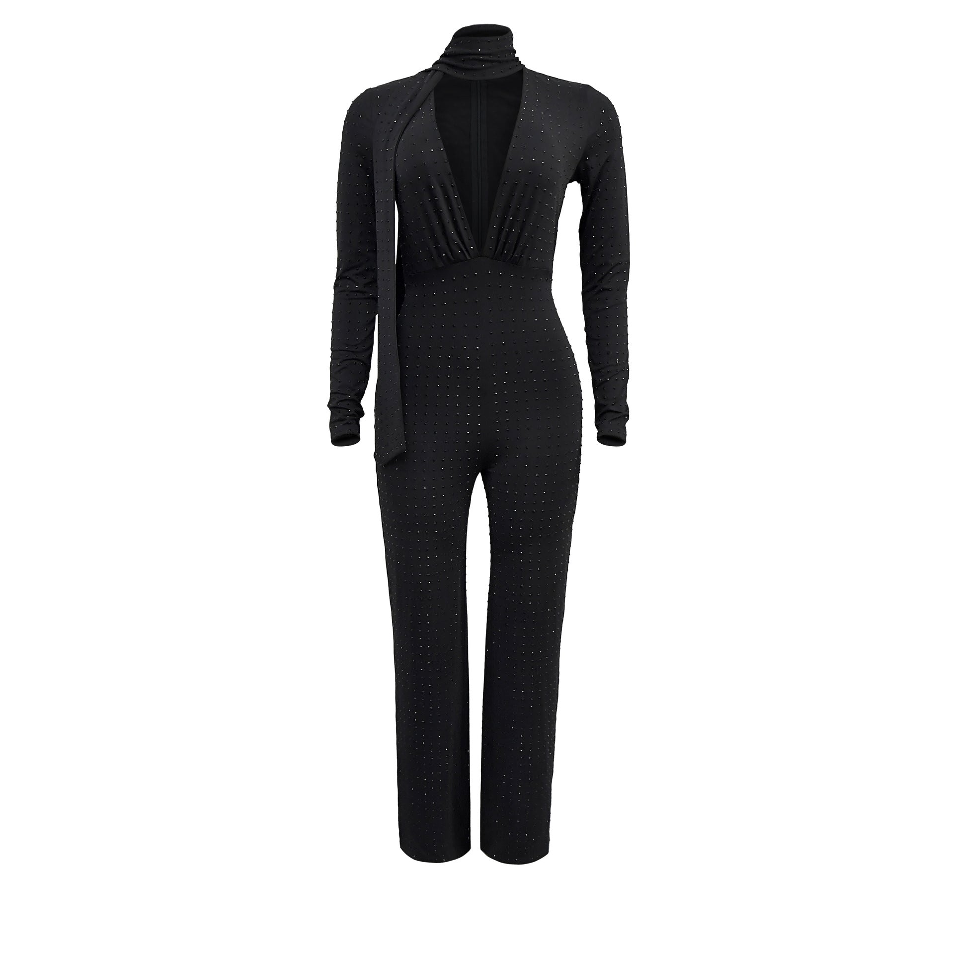 Women Sexy V-neck Long Sleeve Beaded Jumpsuit 8